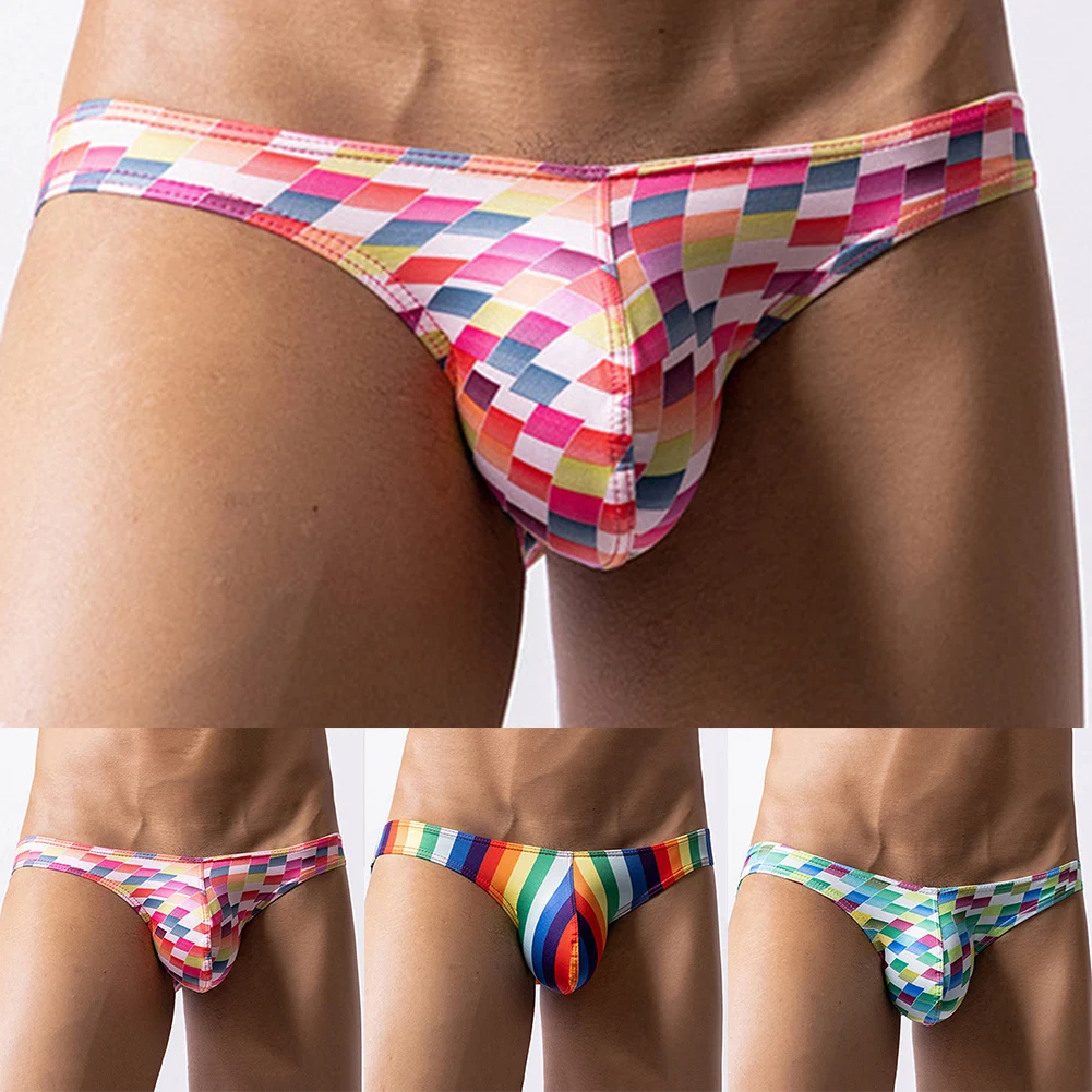 

Hot Colorful Underwear Mens Sexy Breath Convex Pouch Panties Printed Low Waist Briefs Male Erotic Lingerie Butt Lift Underpants