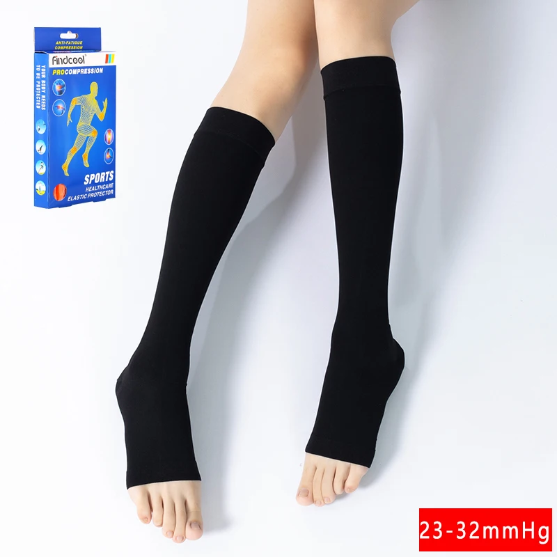 Medical Knee High Compression Socks with Open Toe for Yoga and Sports 23-32mmHg Legwarmers leg compression sleeves