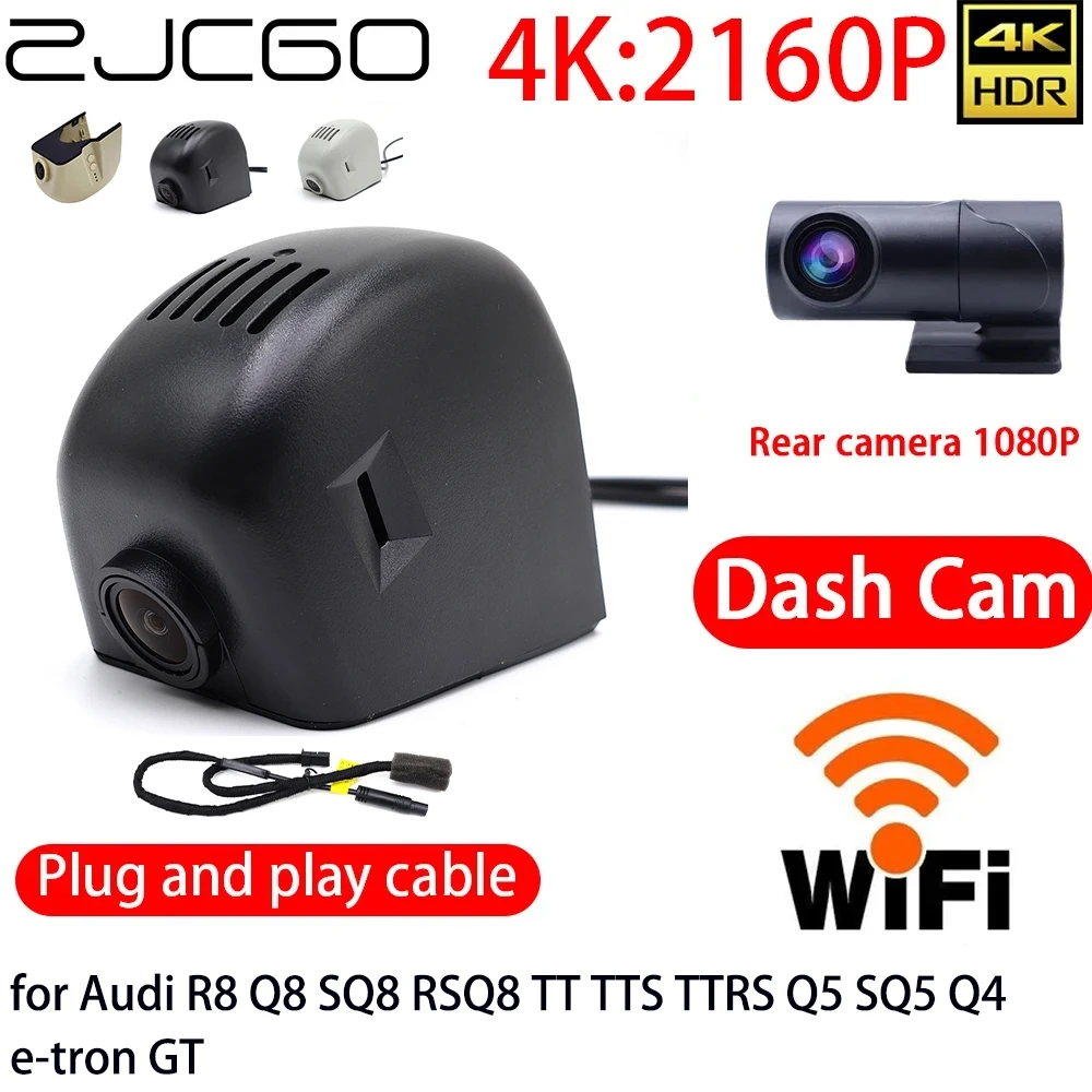 

ZJCGO 4K Car DVR Dash Cam Wifi Front Rear Camera 24h Monitor for Audi R8 Q8 SQ8 RSQ8 TT TTS TTRS Q5 SQ5 Q4 e-tron GT