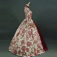 Women Lace-Up Medieval Dress Ruffles Bow Vintage Victorian Carnival Maxi Dress Patchwork Floral Female Fairy Long Dress 2