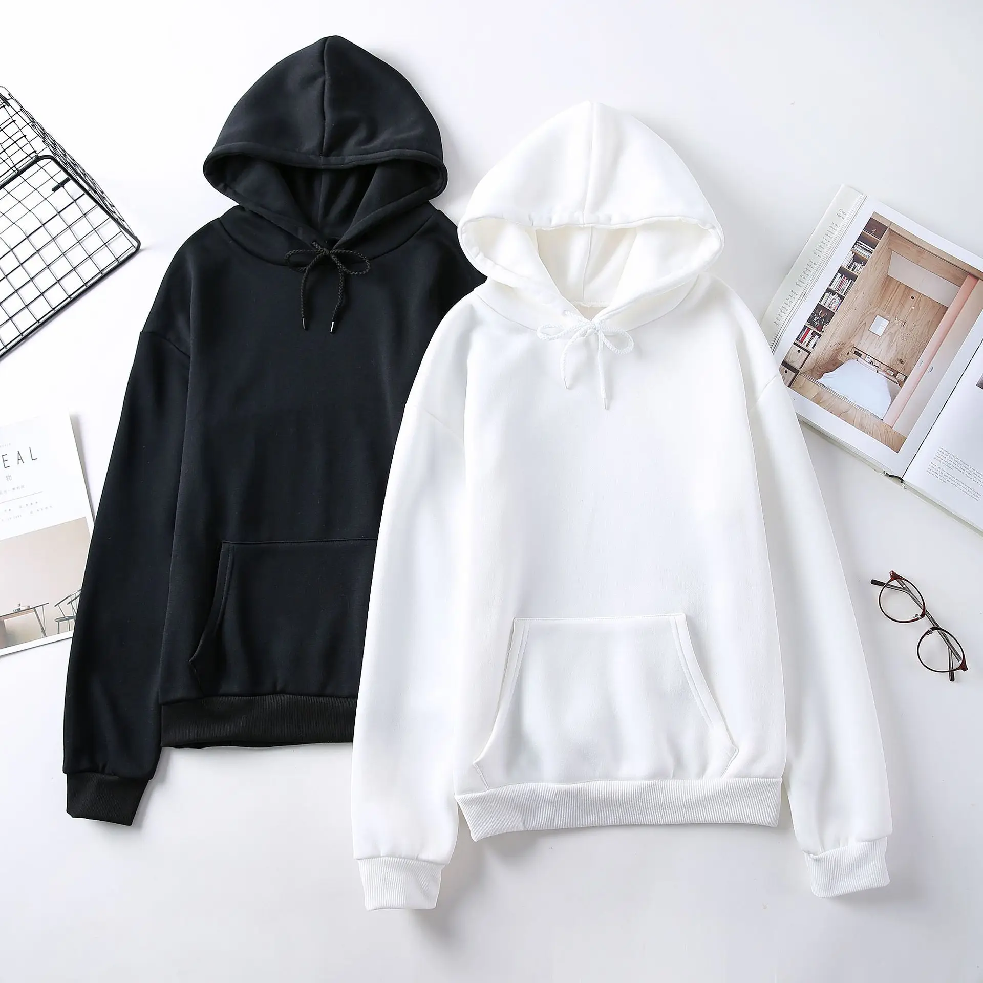 

Korean Style Solid Hoodies Women Spring Long Sleeves Pockets Oversized Hooded Tops Fashion All-matched Loose Hoodies