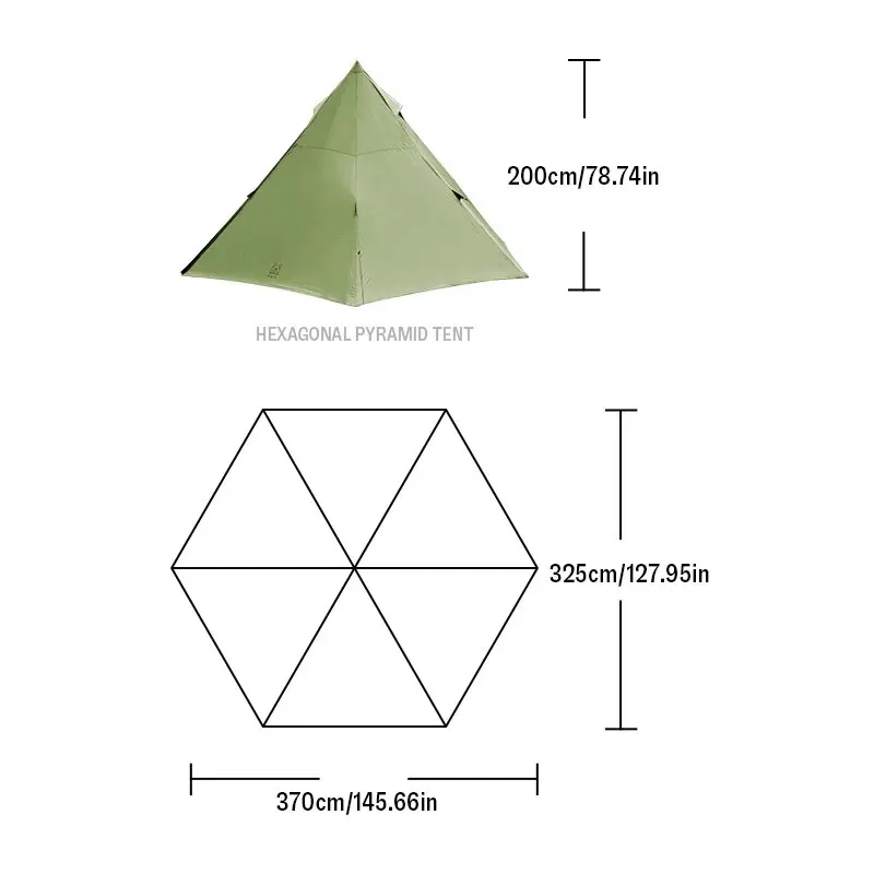 Camping Tent GERC Indian Hexagonal Pyramid Tent Outdoor Camping Portable Foldable Large Thickened Rain Proof