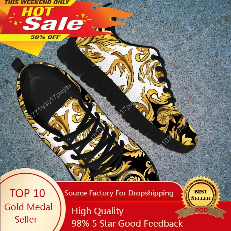 Golden Floral Baroque Autumn Flat Shoes Nurse Women Retro Sugar Skull Female Sneakers Breathable Mesh Flats Female Shoes