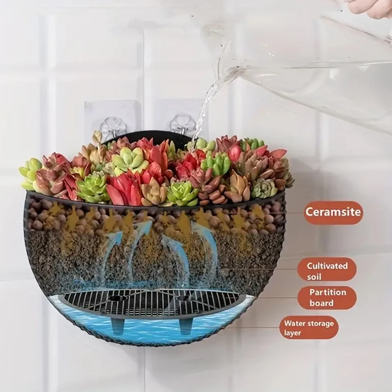Wall-mounted Plastic Imitation Rattan Wall Hanging Basket Flower Pot 1PC For Outdoor Garden Balcony