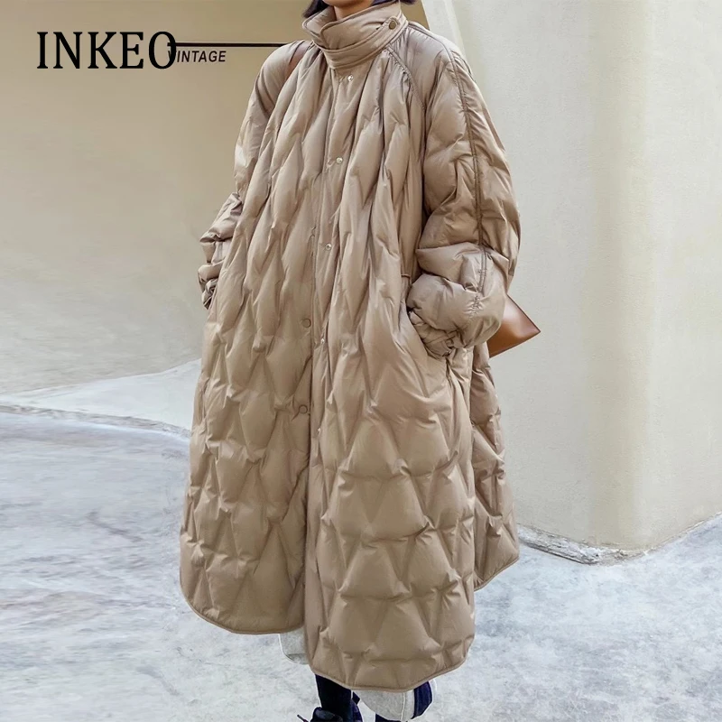 

Women's winter coats Oversized Long sleeve 90% White duck down jacket Solid Streetwear Long outwear Ladies INKEO 2O280