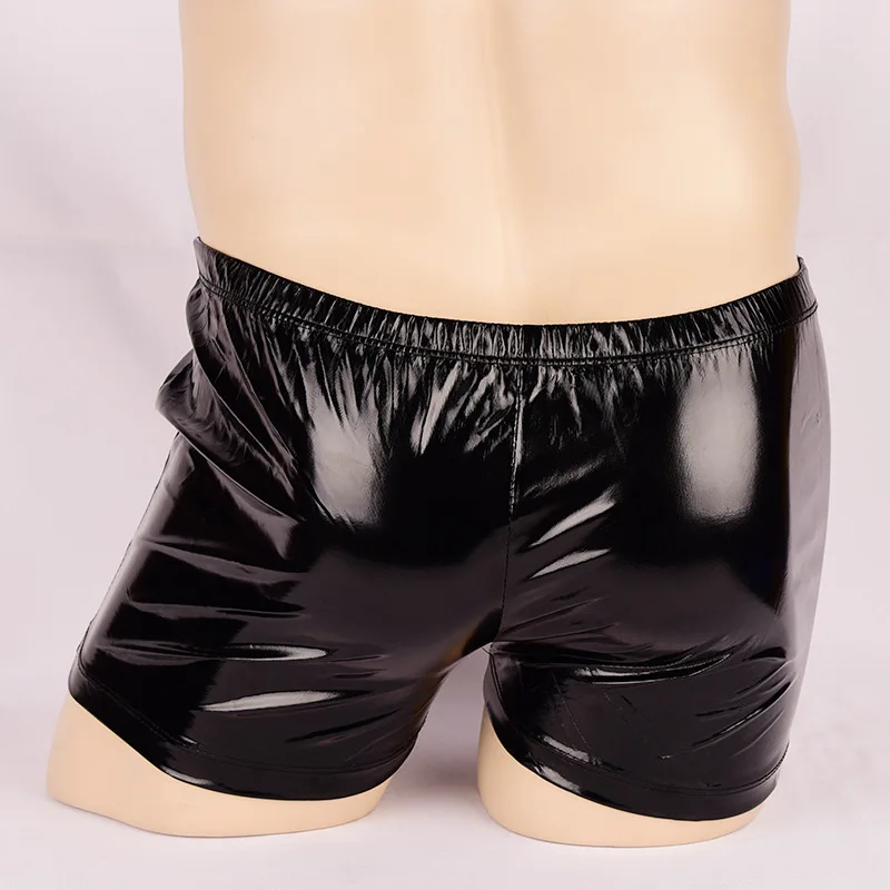 Men Wet Look PVC Vinyl Patent Leather Shiny Boxer Brief Fetish Shorts Hot Pants Underwear Lingerie Outfit