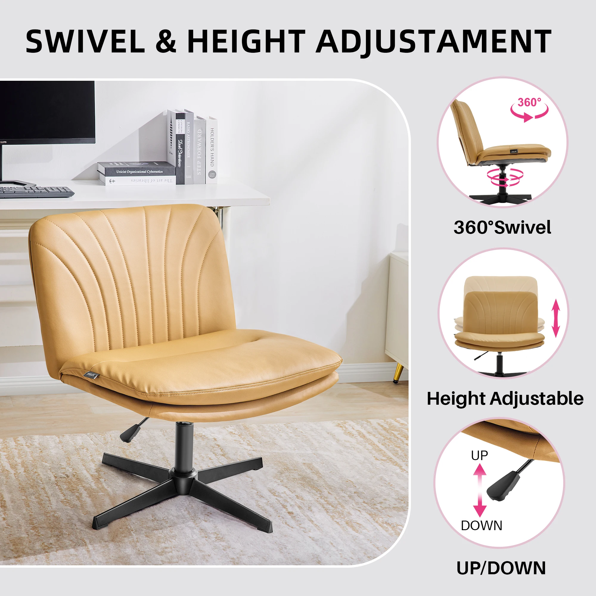 Redlife Criss Cross Chair with Rotating Adjustable Legs Office Chair Durable Pu Leather Wrapped Double Cushion for Home & Office 4