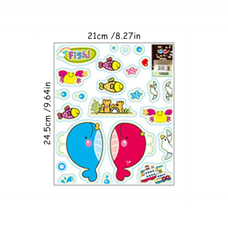 Seabed World Luminous Stickers Glow in the Dark Nemo Fish Dolphin Anime Wall Decals for Kids Room Bathroom Tile Home Decorations
