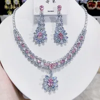Women's Fashion Luxury Zirconia Crystal Pink Necklace Earrings Set Bracelet Jewelry Set Bridal Wedding Banquet Party Holiday 1