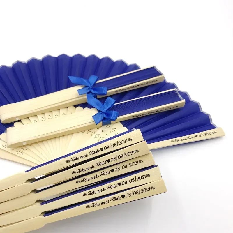 Personalized wedding silk fabric fan-shaped ties custom printed name date manually folded fan-shaped 10/30/40/70 pieces
