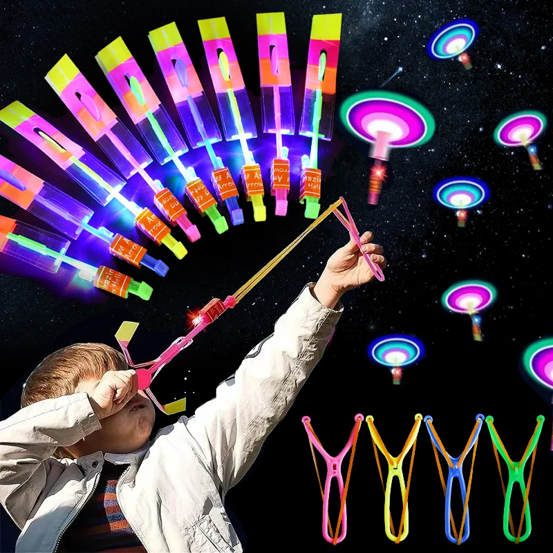 20/5Pcs LED Light Rubber Band Catapult Helicopter Flying Toys Fun Arrow Rocket Kids Birthday Party Favors Gift Bag Pinata Filler finger catapult toy party toys toy gift filler