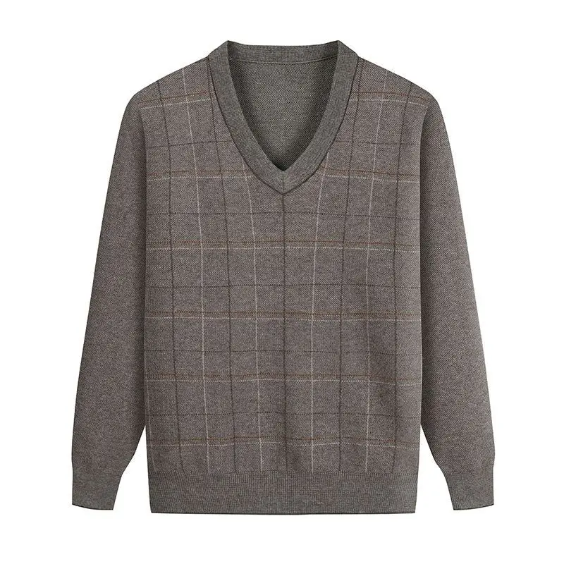 

Autumn Winter Men's Sweater Knitted Shirts Lapel Plaid Knitted Pullover Social Streetwear Casual Business Men Clothing D41