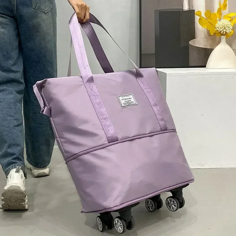 

Foldable Storage Bag With Wheels Expandable Portable Luggage Bags Outdoor Travel Rolling Pack Large Capacity Woman Shopping Bag