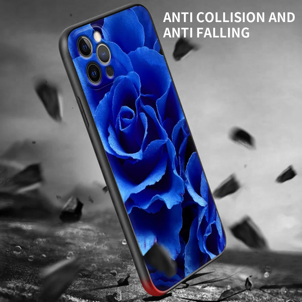 Luxury Blue Rose Flower Silicone Phone Case