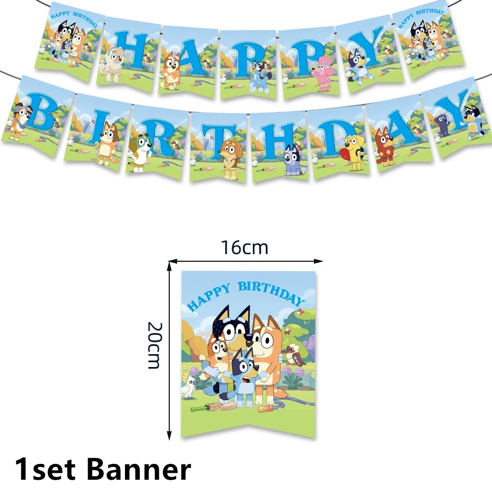 Blueyed Bingoing Balloons Happy Birthday Banner Blue Dog Party Ballons Backdrop Stickers Mask Decorations Kids Toys Tableware