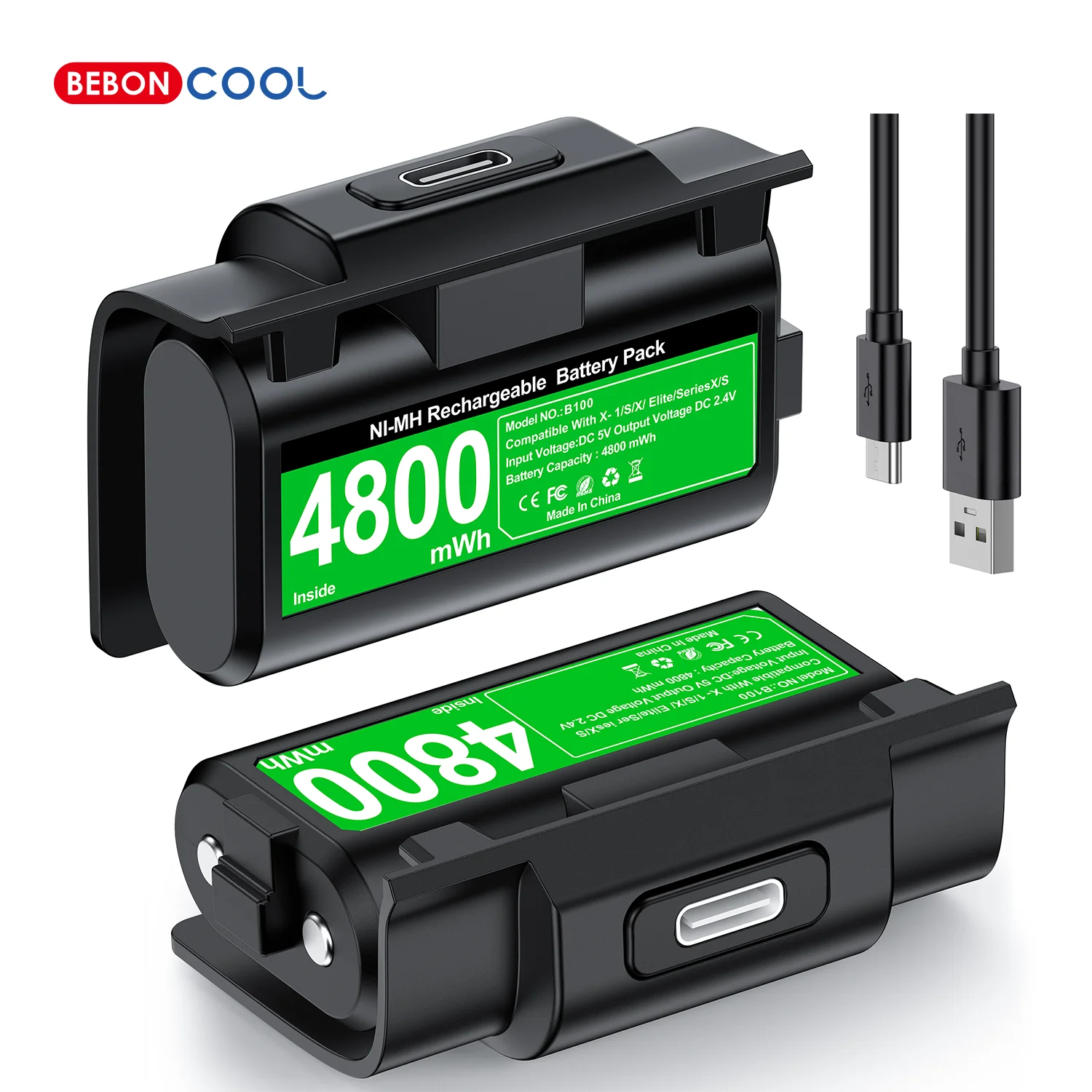 Rechargeable Battery 2 x4800mWh For Xbox Series X/S/Xbox One S/X Controller Battery Charging Cable