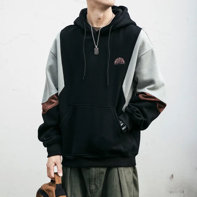 Streetwear fleece hoodie with patchwork