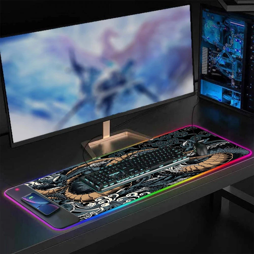 Dragão Deus do Mar Carregador sem Fio Mouse Pads Tapete de Jogo Teclado Descanso de Pulso Tabelas de Computador Tapete Gamer Escritório - Imagem 3