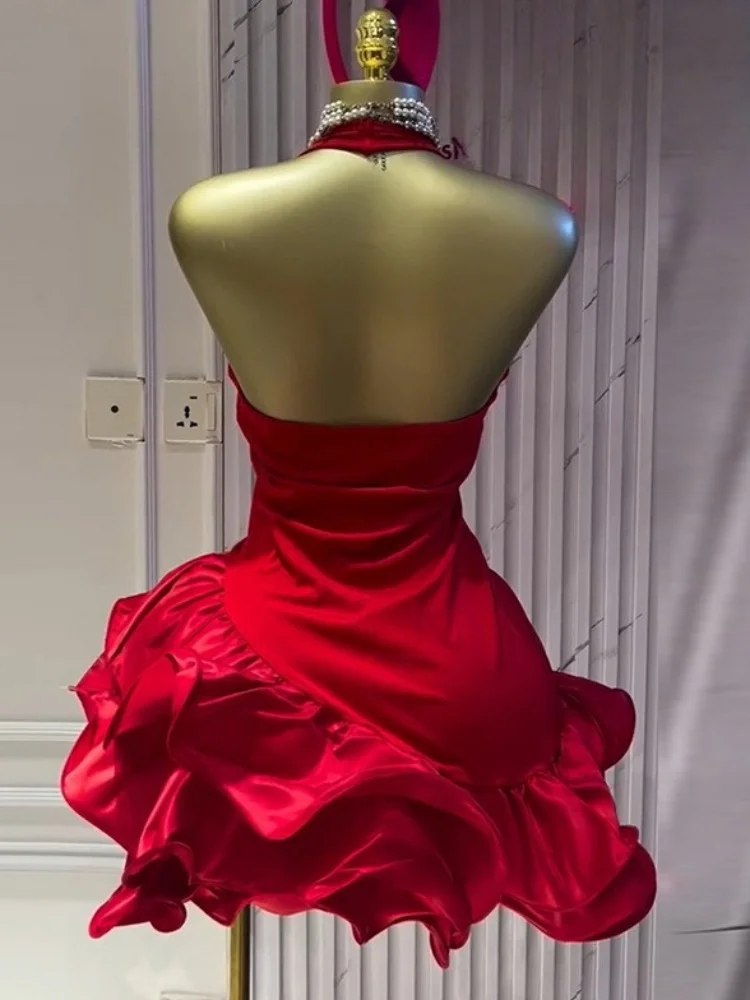 Wmstar Dress Women Wholesale A Sweet Fresh Deep V Neck Halter Backless Sleeveless Ruffled Dresses for Summer 2025 Stock