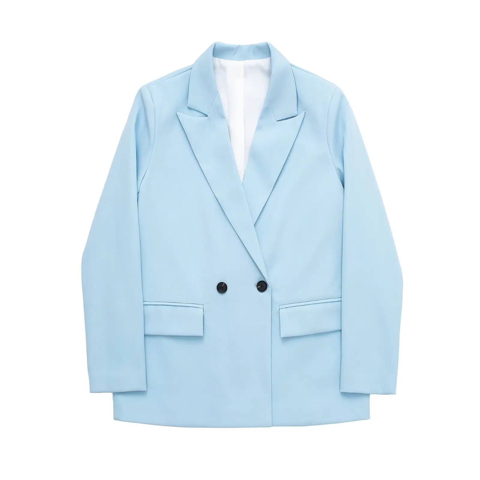 2023 frauen Mode Zweireiher Lose Blazer Mantel Vintage Langarm Klappen Taschen Weibliche_voghion.com