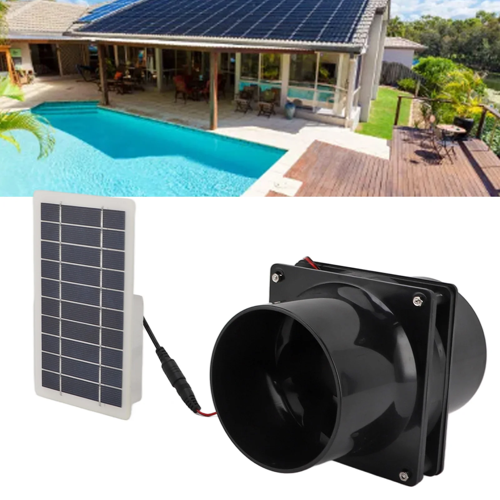 10W 12V Solar Powered Exhaust Fan for Round Pipe ABS Solar Panel Ventilation Fan Kit for Pet House Chicken Coop RV Greenhouse