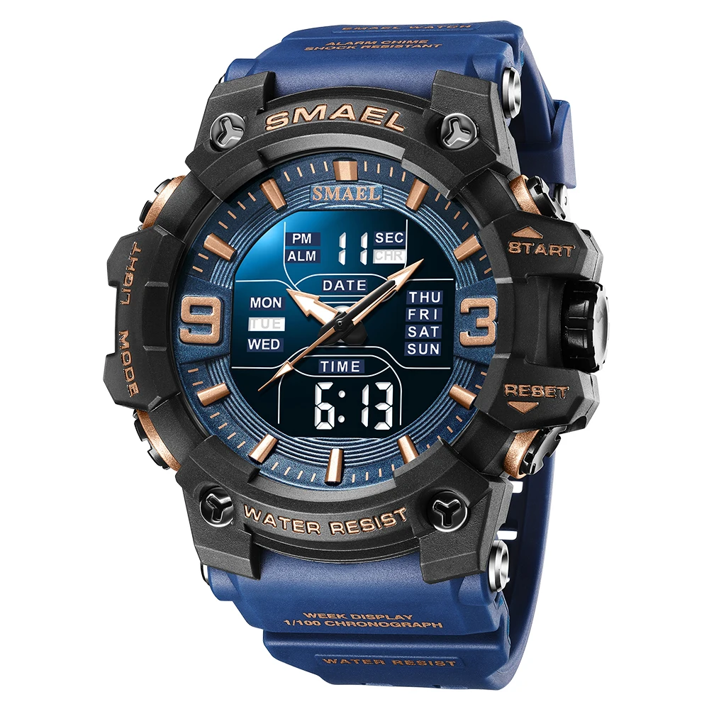 Hshduti Orologio sportivo digitale da uomo, con schermo a LED, quadrante grande, orologio militare, impermeabile, casual, luminoso, cronometro, sveglia, semplice orologio da esercito, con bracciale