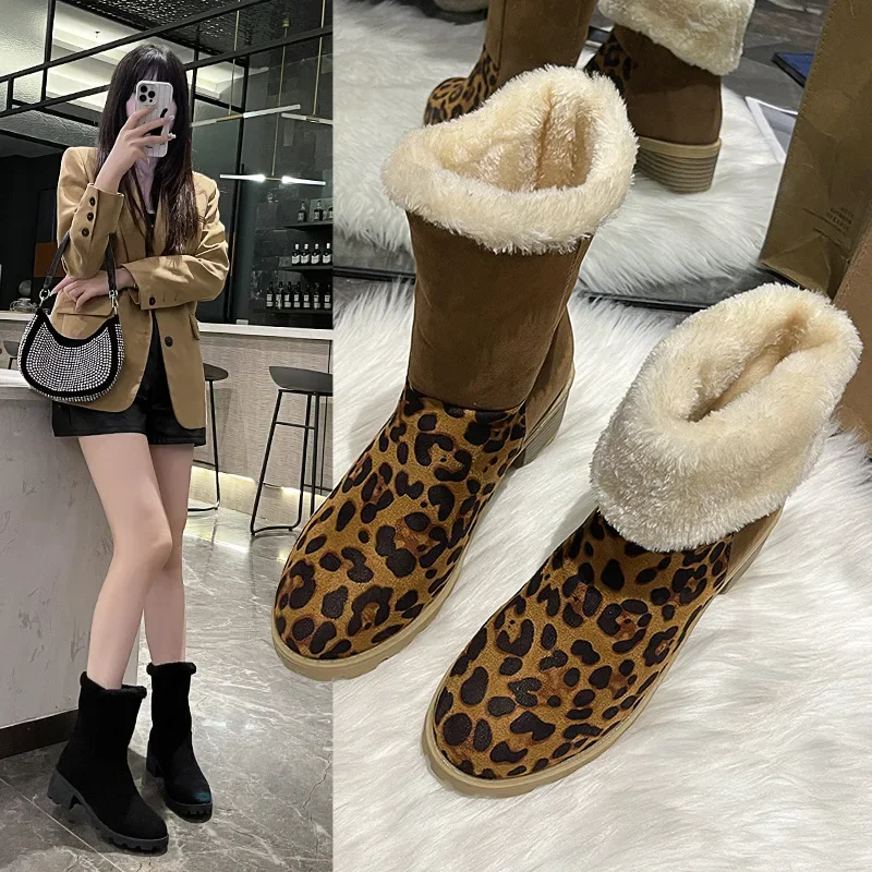 2023 New Winter Plush Warm Mid-calf Boots Female Casual Thick-soled Short Boots Women Non-slip Shoes for Women Botas De Mujer