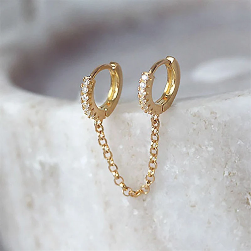 Unisex Hoop Earrings Ear Accessories Crystal Zircon Double Ear Pierced Earrings 1pc