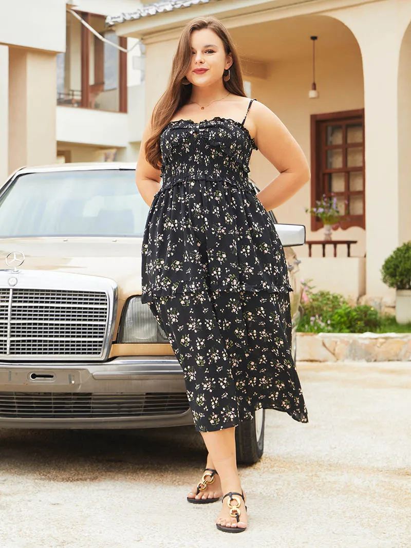 Sleeveless Black Floral Chiffon Long Big Size Dress Women Side Slit Sexy Plus Size Maxi Dresses For Women Summer 2023