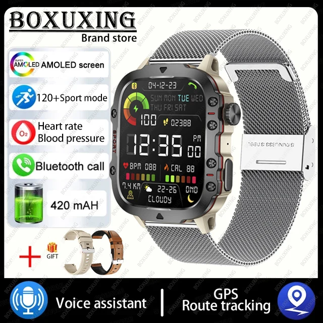 For Xiaomi Rugged Military GPS Smart Watch Men AMOLED 1.96 9