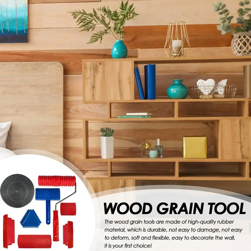 Wood Grain Tool 8Pcs/Set Wood Grain Paint Roller Soft Rubber Graining Tool Paint Look Like Clear Texture Pattern