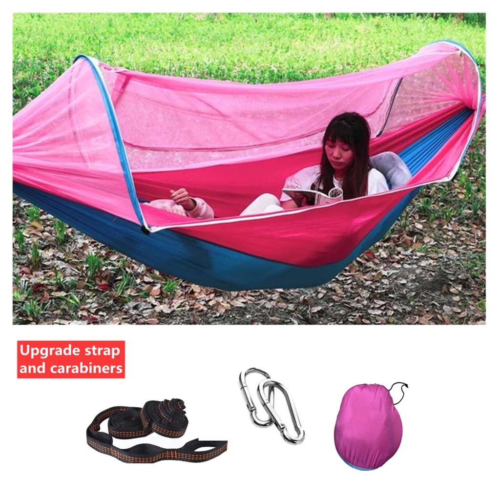 Camping Hammock with Mosquito Net Pop-Up Light Portable Outdoor Parachute Hammocks Swing Sleeping Hammock Camping Stuff 
