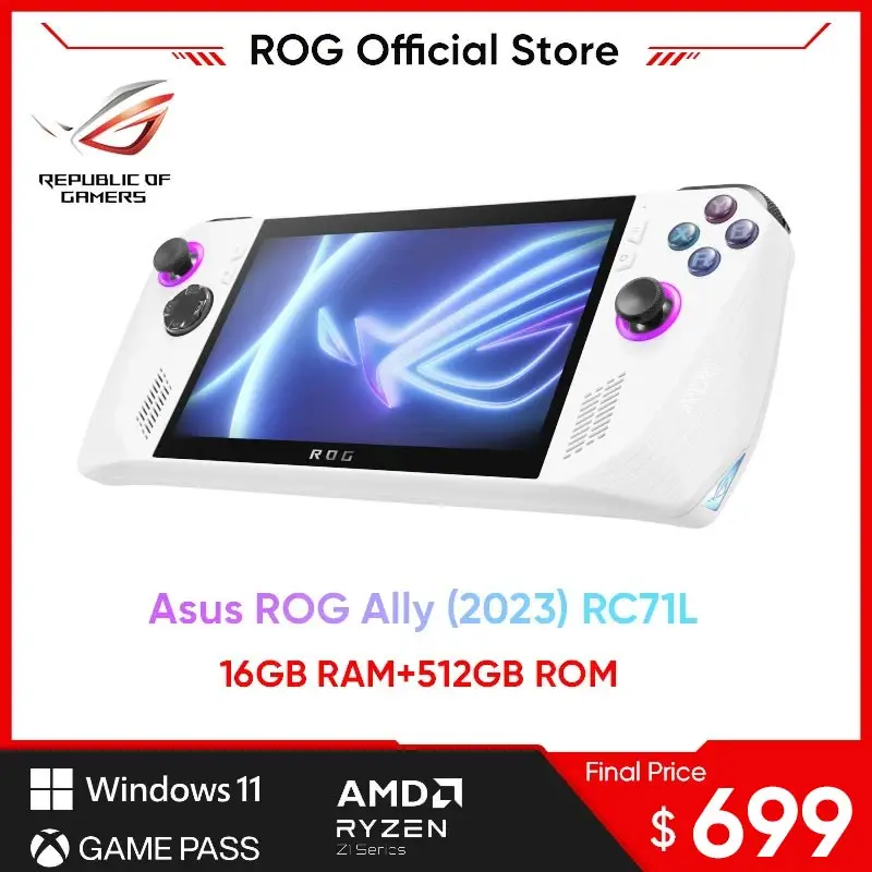 Asus ROG Ally (2023) RC71L Ryzen Z1 Extreme Handheld Game Player Game Console 7 Inch 120Hz IPS Retro Video Games For windows 11 powkiddy q90 retro handheld game player 3 0 inch ips screen 16gb dual open source system portable pocket mini video game console