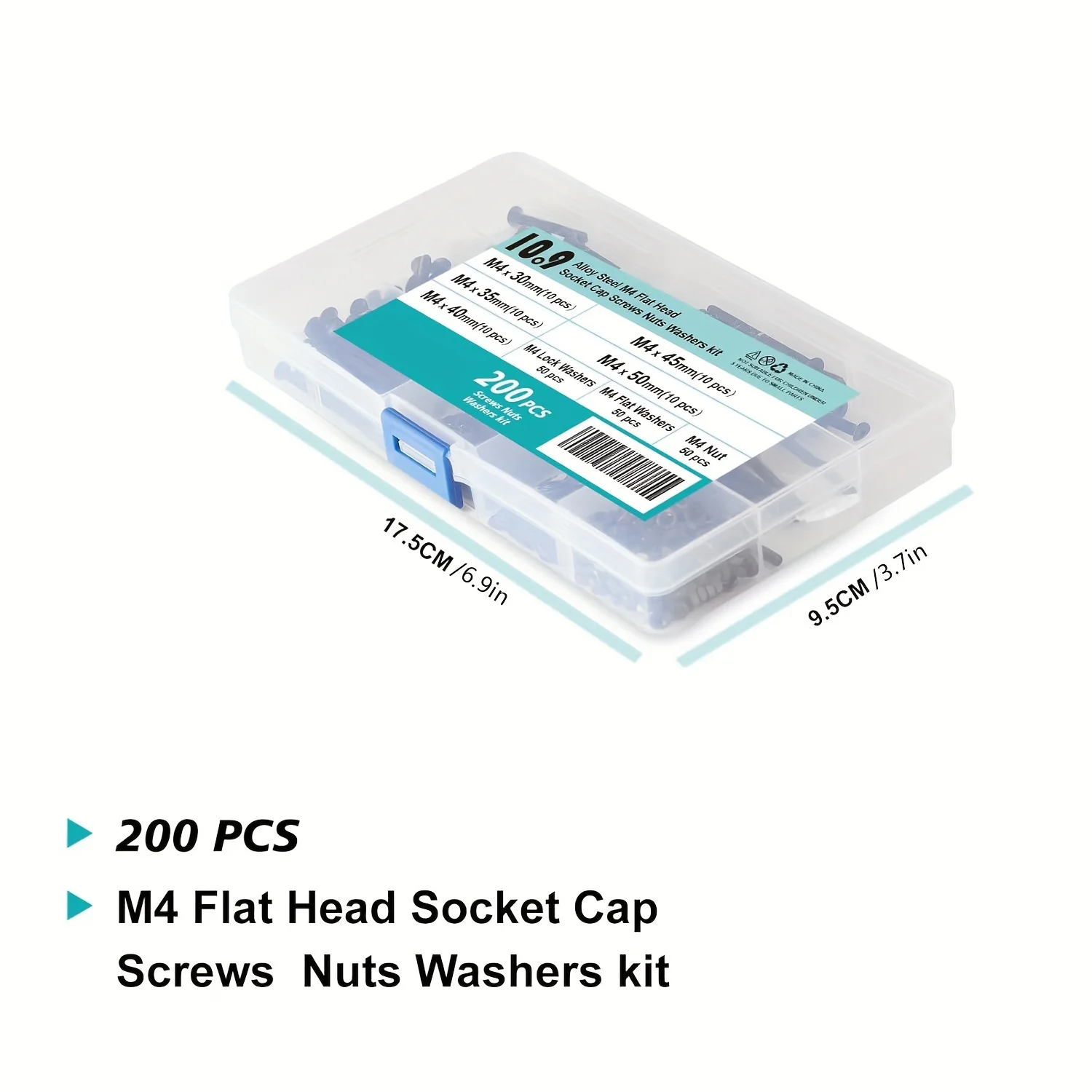M4 x 8mm 10mm 12mm 16mm 18mm 20mm 25mm 30mm 35mm 40mm 45mm 50mm Flat Head Hex Socket Cap Screws Countersunk Bolts 335PCS/200PCS