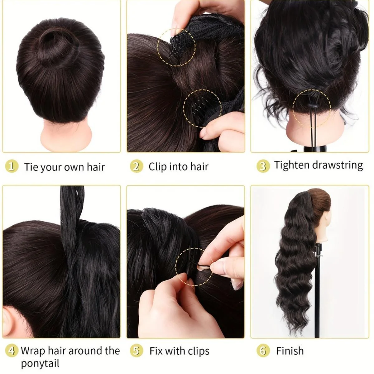 Deep Wave Ponytail Extensions Human Hair for Women Natural Black Deep Curly Clip in Drawstraing Ponytail Hair Extensions