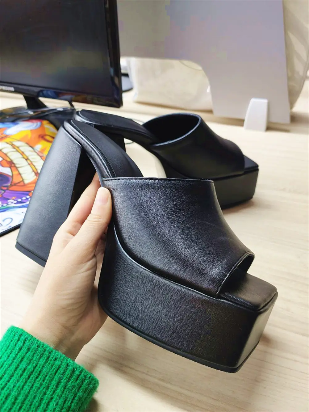 GIGIFOX Brand New Big Size 43 Summer White Chunky Heeled Mules High Heels Sexy Party Platform Heel Sandals Shoes For Women 2022