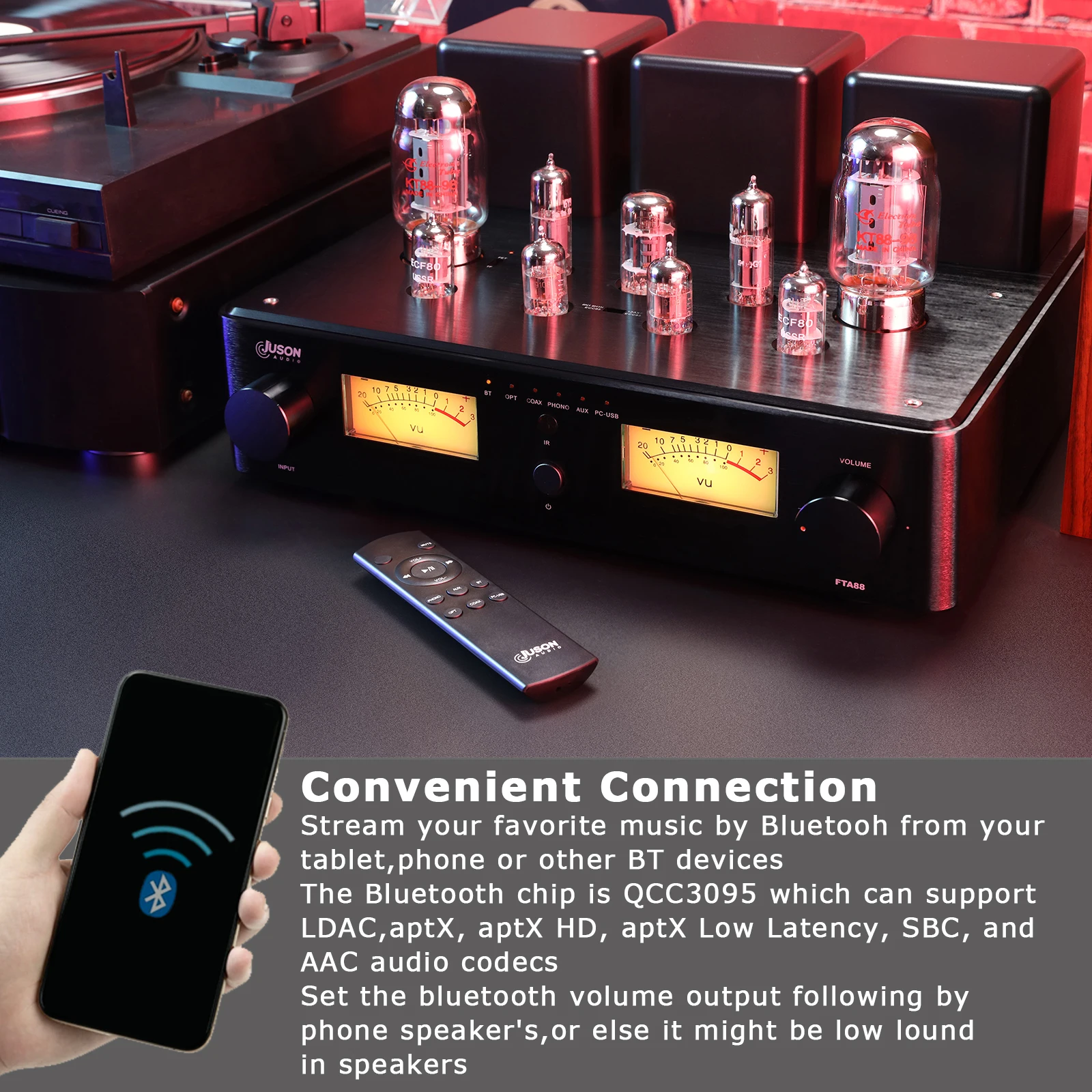 주손 오디오 FTA88 180W KT88 진공관 앰프 클래스 A HIFI 통합 진공관 앰프 (MOSFET 싱글 엔디드 듀얼 모드 리모컨 aptX-HD 지원)