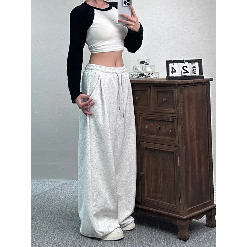 Deeptown Wide Leg Basic Women Sweatpants Straight Oversized Jogging Korean Fashion Baggy Sport Pants Casual Summer Trousers Kpop