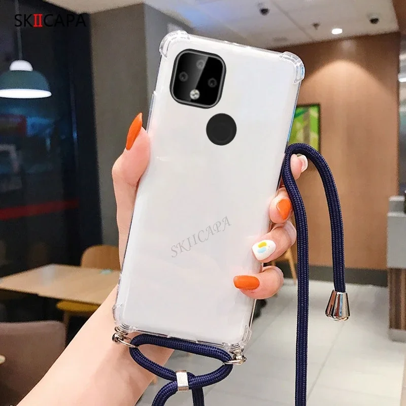 Shockproof Silicone Crossbody Case with Strap - Transparent Cover