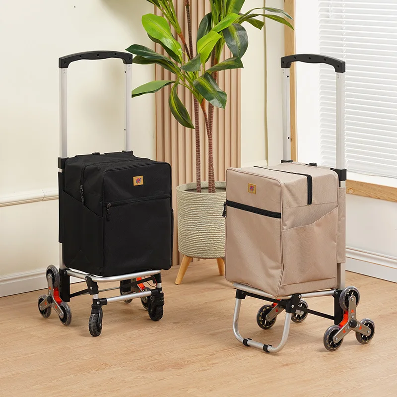 Aluminum pole hand pulled grocery cart can climb stairs supermarket shopping foldable small cart cargo luggage trolley