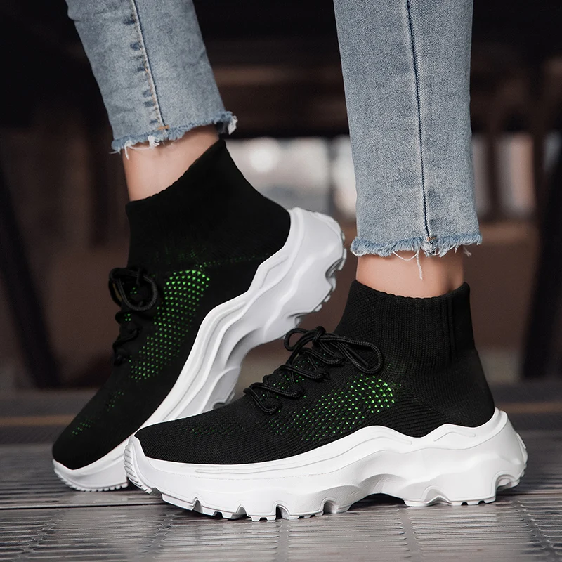 Women Men Sneakers Low Top Casual Shoes Summer Breathable Running Shoes Lace Up Mesh Thick Bottom Cushioning Plus Size 35-46