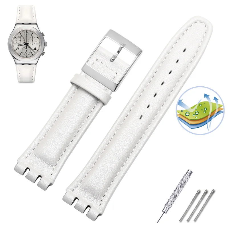 Premium Waterproof Genuine Leather Watch Strap - Black, Brown, White with Clasp