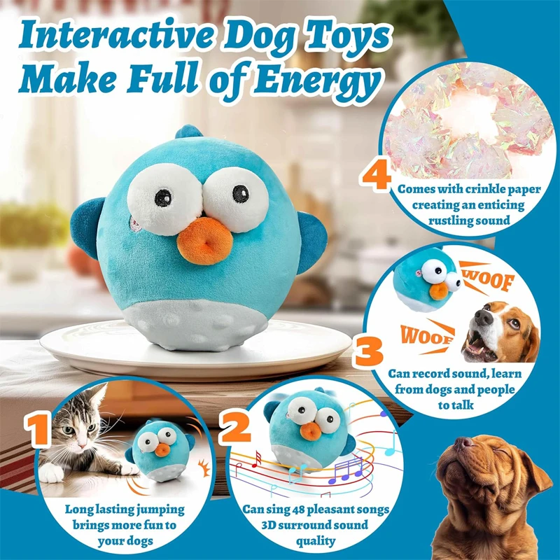 Rechargeable Interactive Pet Toy with Jumping Music and Squeaky Crinkle Ball