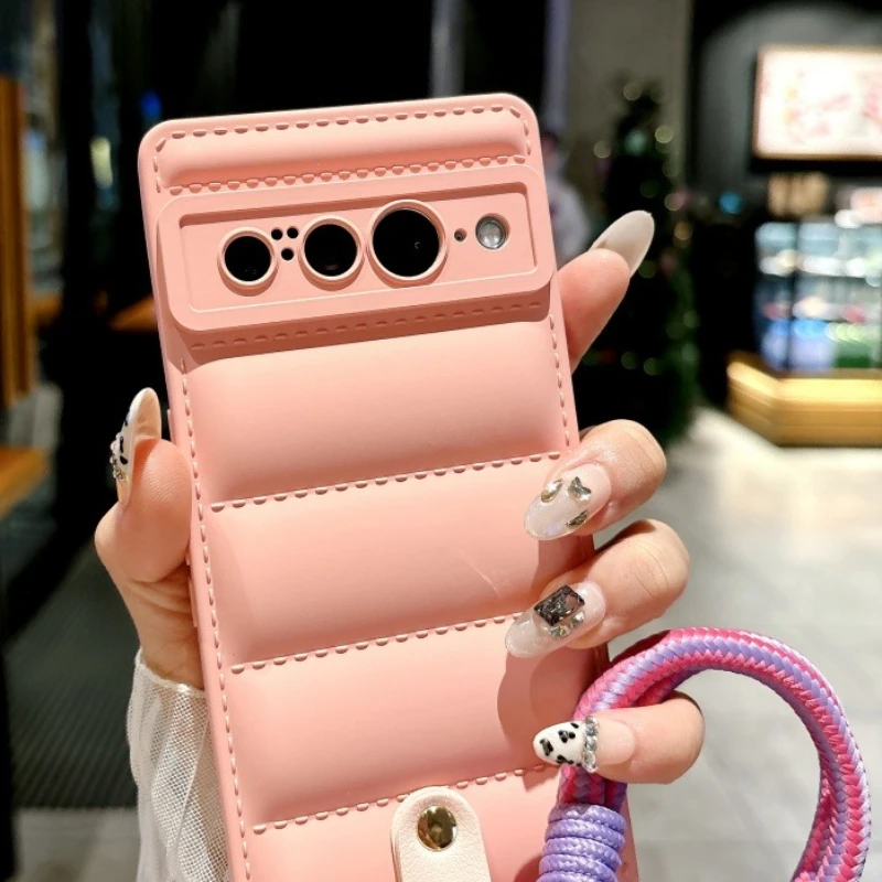 Soft Liquid Silicone Down Jacket Phone Case with Lanyard