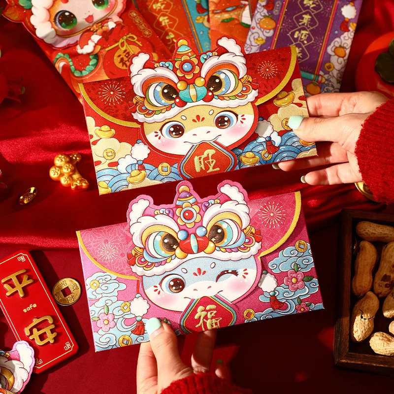4/6Pcs Creative Spring Festival Red Envelope Cartoon Chinese Snake Year Lucky Money Bag Cute Fashion Red Packets New Year Gifts