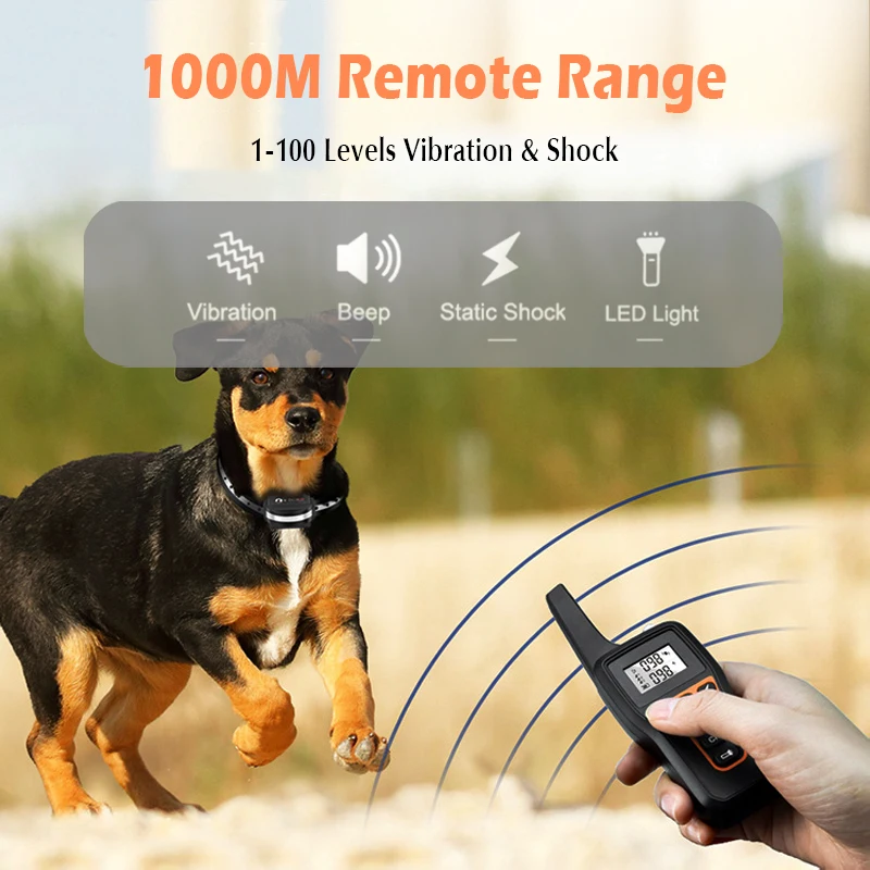 1000M Hond Elektrische Training Halsband Met Lichte Afstandsbediening Opladen Modi Anti Schors Statische Schok Vibrator Kraag Voor Honden _ - AliExpress Mobile