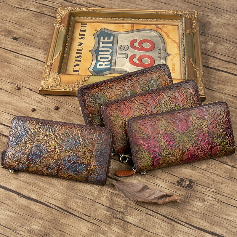 

Genuine Leather Wallets For Women Hand Bag Wallet Retro Multi Phone Bag Long Vintage Purses Female Fashion Card Wallet
