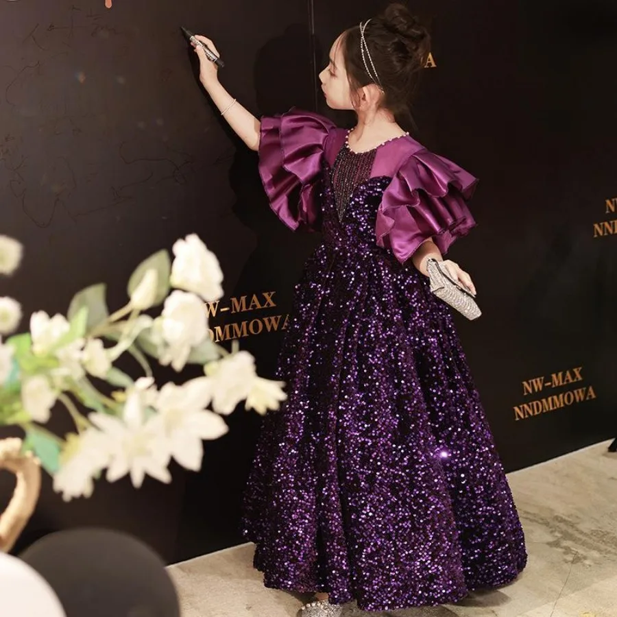 

Gorgeous Girls Short Tiered Sleeve Back Tie Model Show And Occasio Dress 3 To 14 Year Teen Glitter Sequin Gala And Pageant Gown