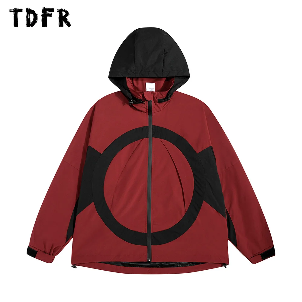 

Contrast Paneled Hooded Windbreaker Mens Autumn Safari Style Camping Casual Loose Drawstring Hem Jacket Men