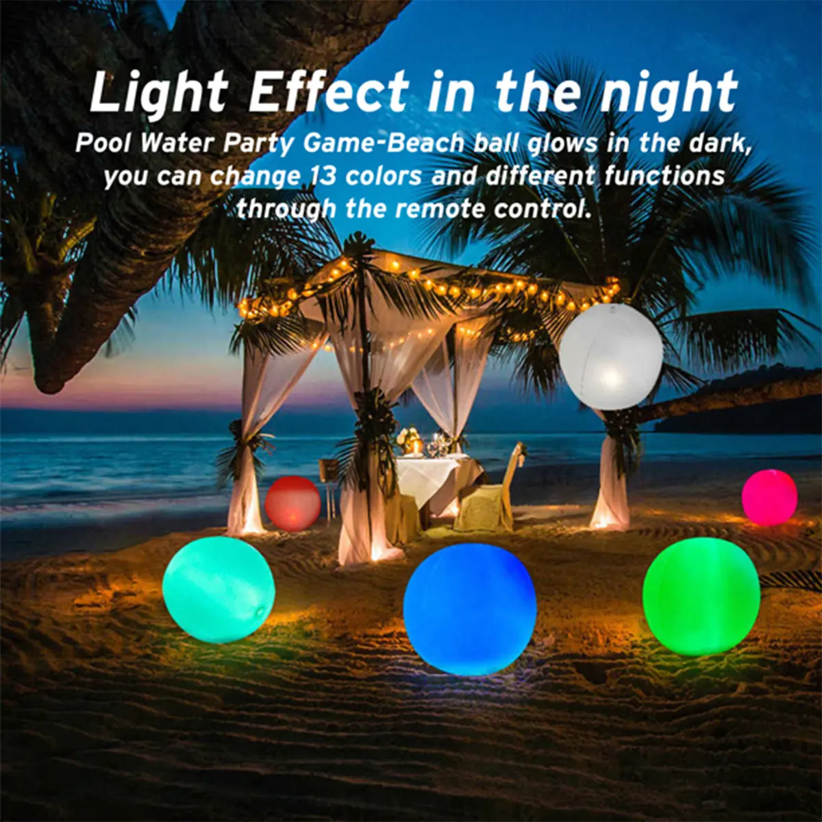 LED Beach Ball 15.7inch 16 Colors Changing Light Up Pool Ball Waterproof Remote Control Inflatable Beach Kickball For Kids